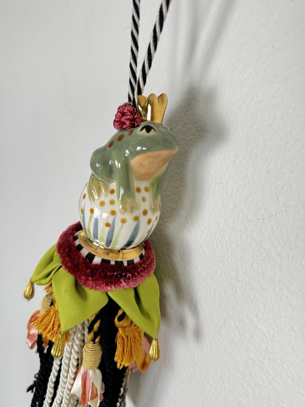 MacKenzie Childs Prince Frog Tassel Ornament Vintage Ceramic Hand Painted